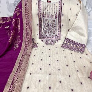 Shimmer Jacquard Silk Handwork Wedding Suit with Pant & Chanderi Dupatta