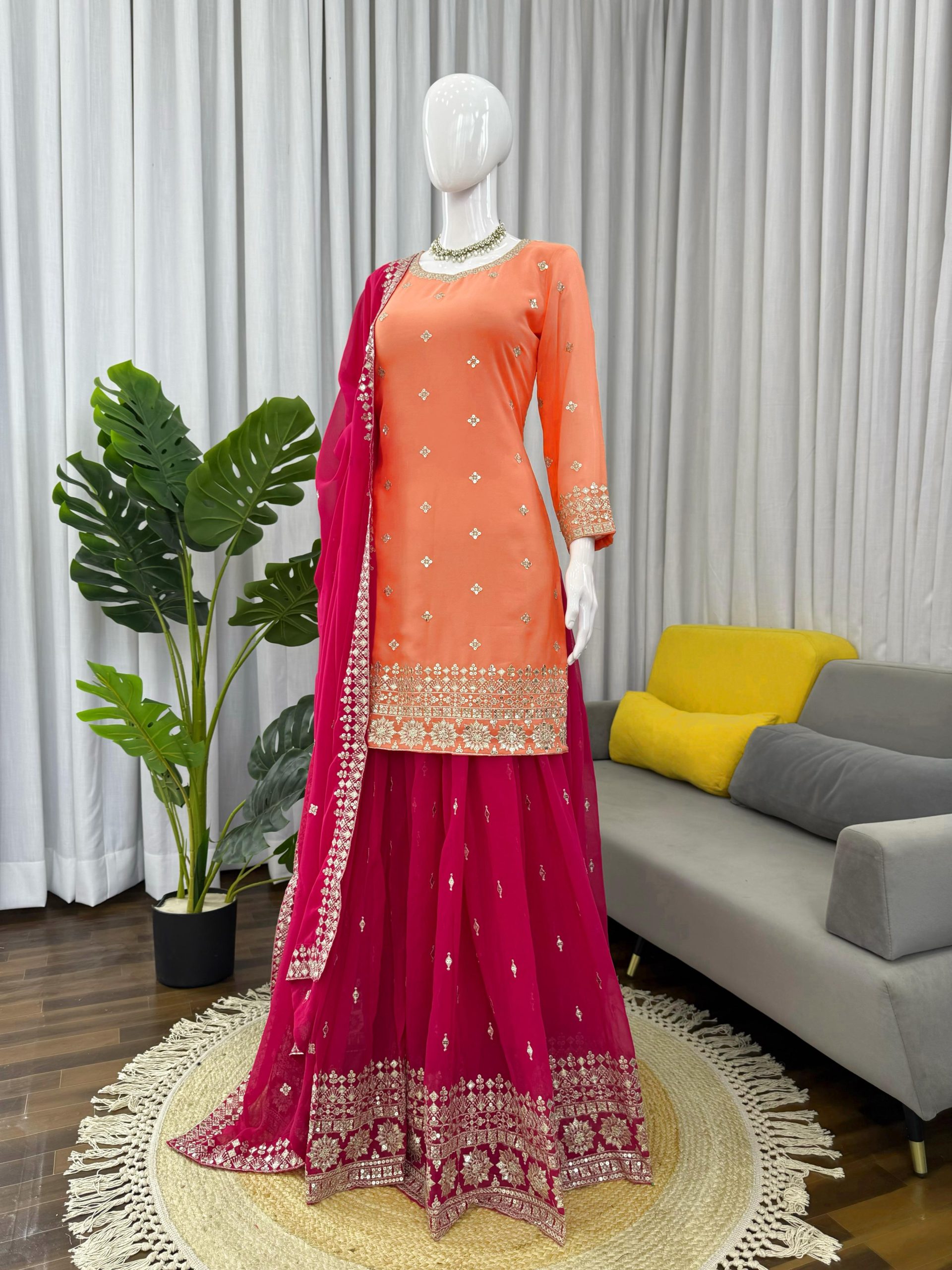 SP-68 Premium Faux Georgette Embroidered Plazo Set - Image 3