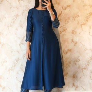 Blooming Vichitra Silk Handwork A-Line Kurta Set