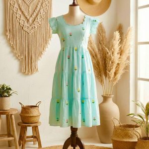 Sia Alliums Embroidered Chanderi Cotton Maxi Dress