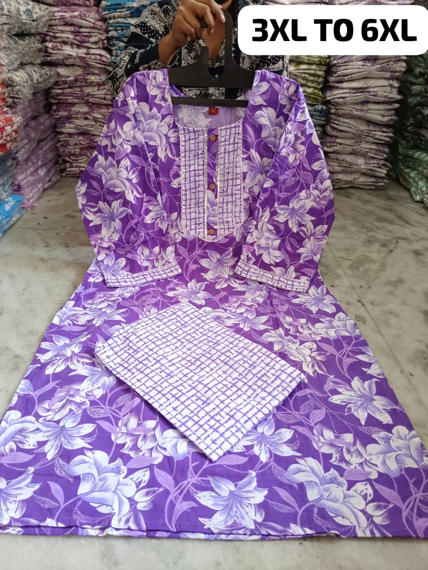 Plus Elegance Pure Cotton Big Size Kurti Pant Set - Image 9