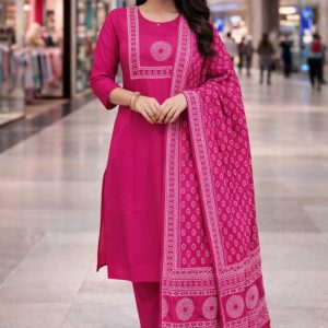 Jaipuri Cotton Heavy Kurti Pant with Mul Cotton Dupatta Set