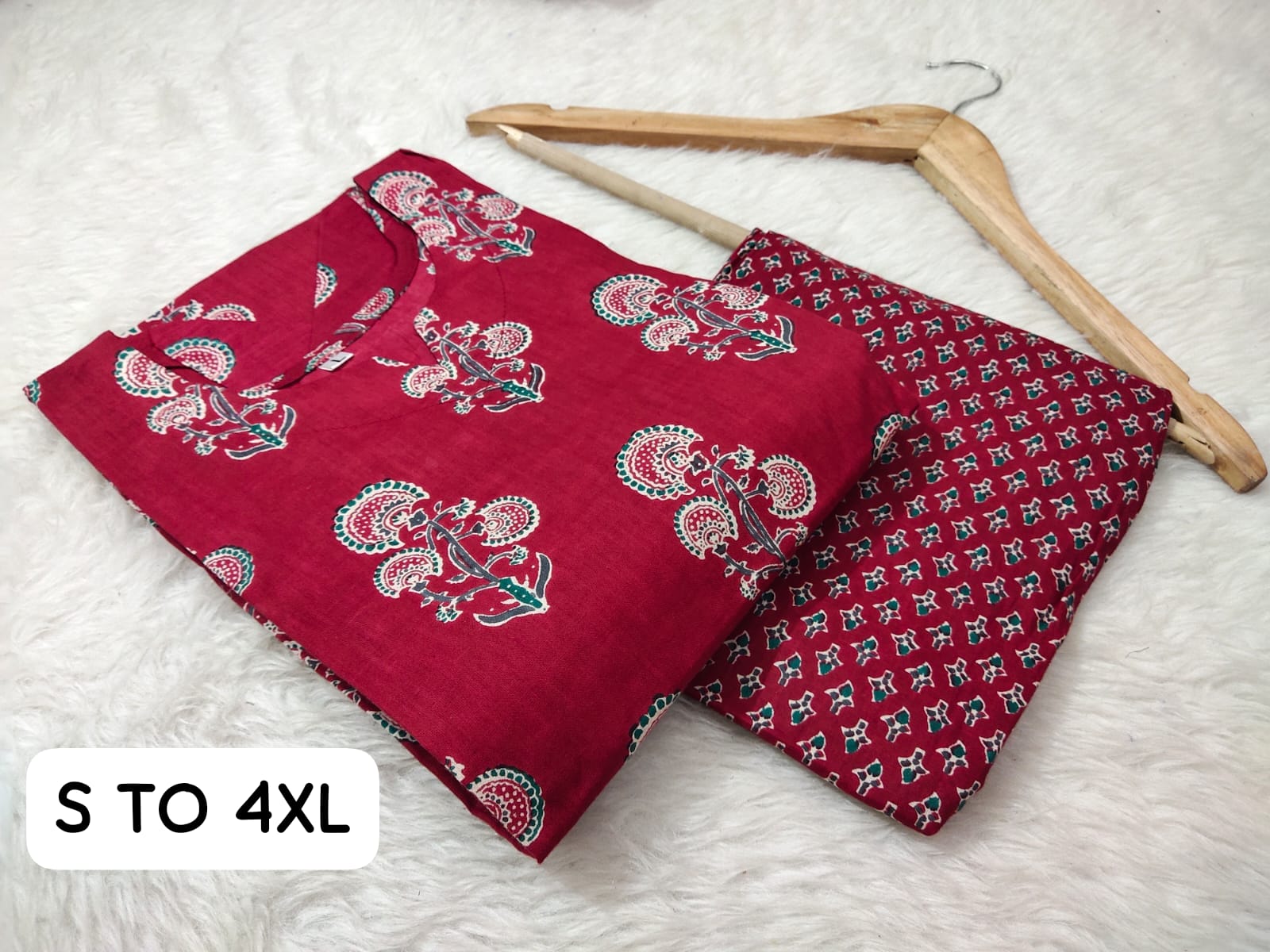 Jaipuri Angrakha Cambric Cotton Kurti Pant Set - Image 26