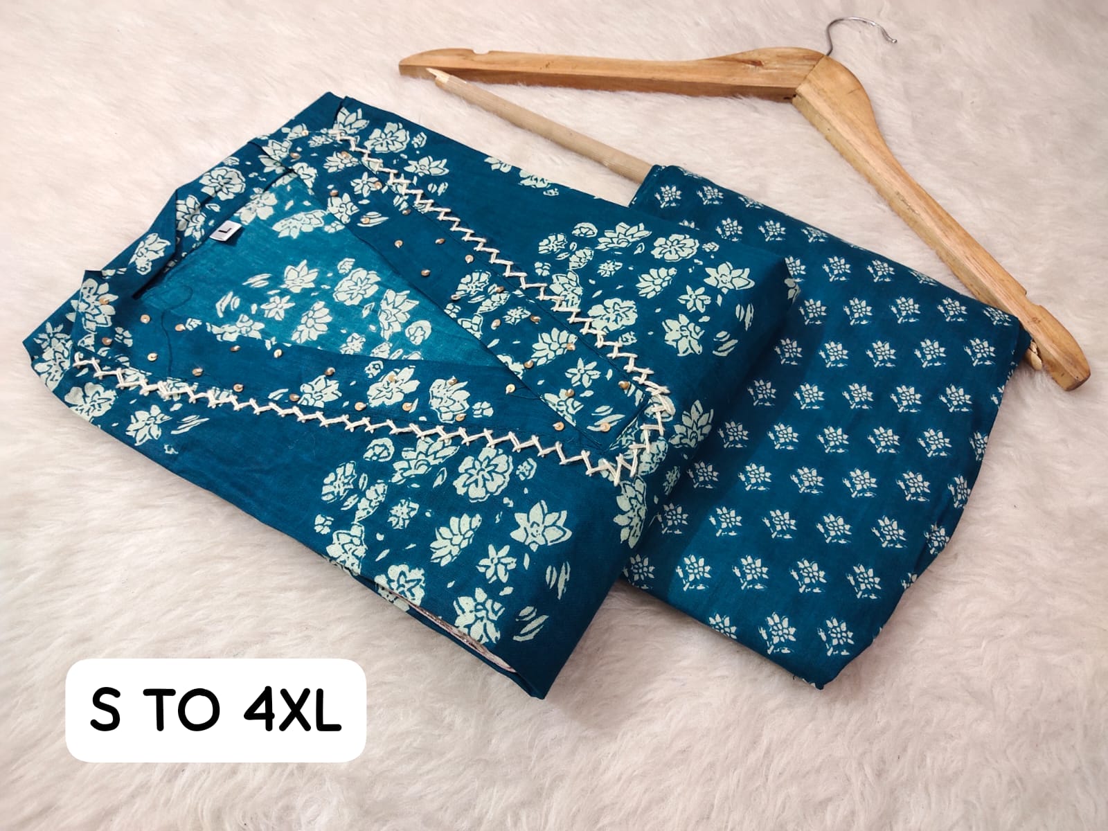 Jaipuri Angrakha Cambric Cotton Kurti Pant Set - Image 21
