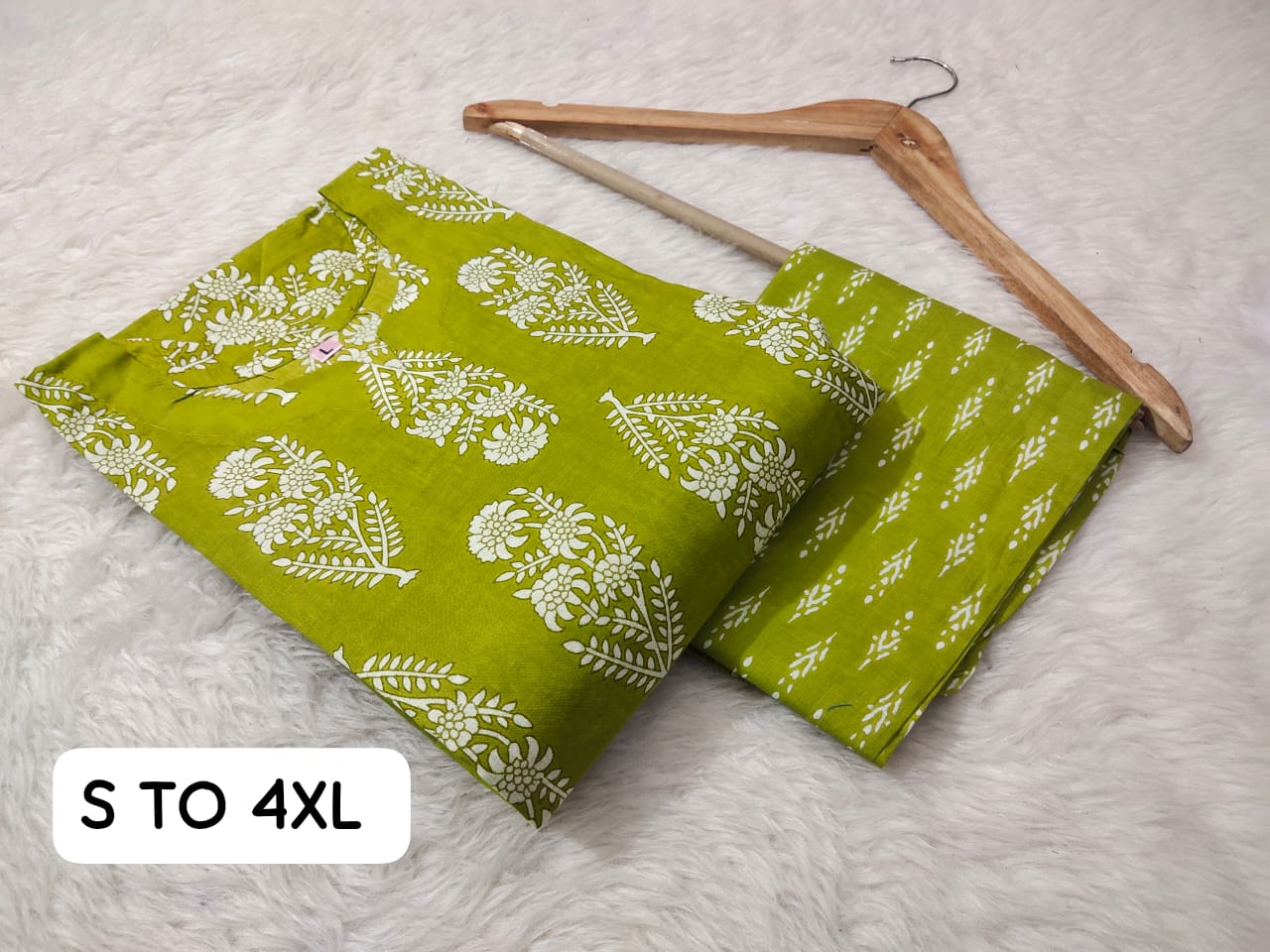Jaipuri Angrakha Cambric Cotton Kurti Pant Set - Image 19