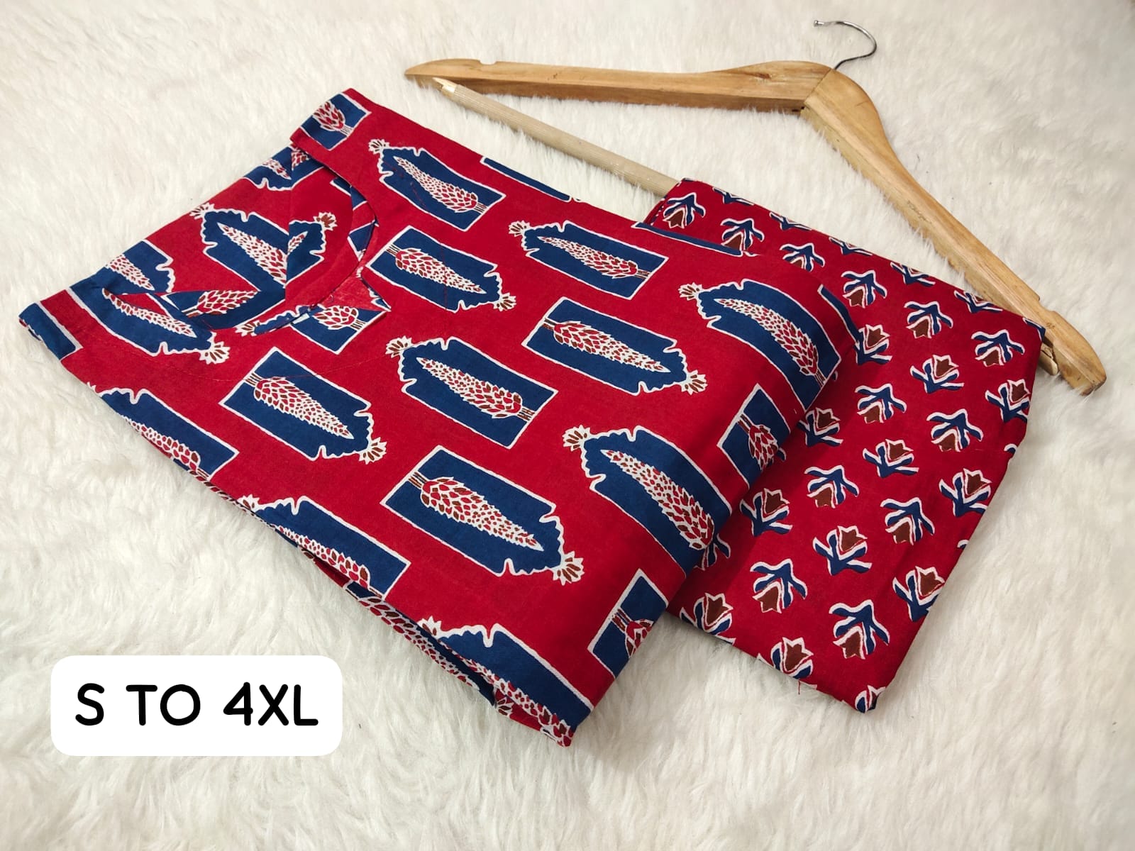 Jaipuri Angrakha Cambric Cotton Kurti Pant Set