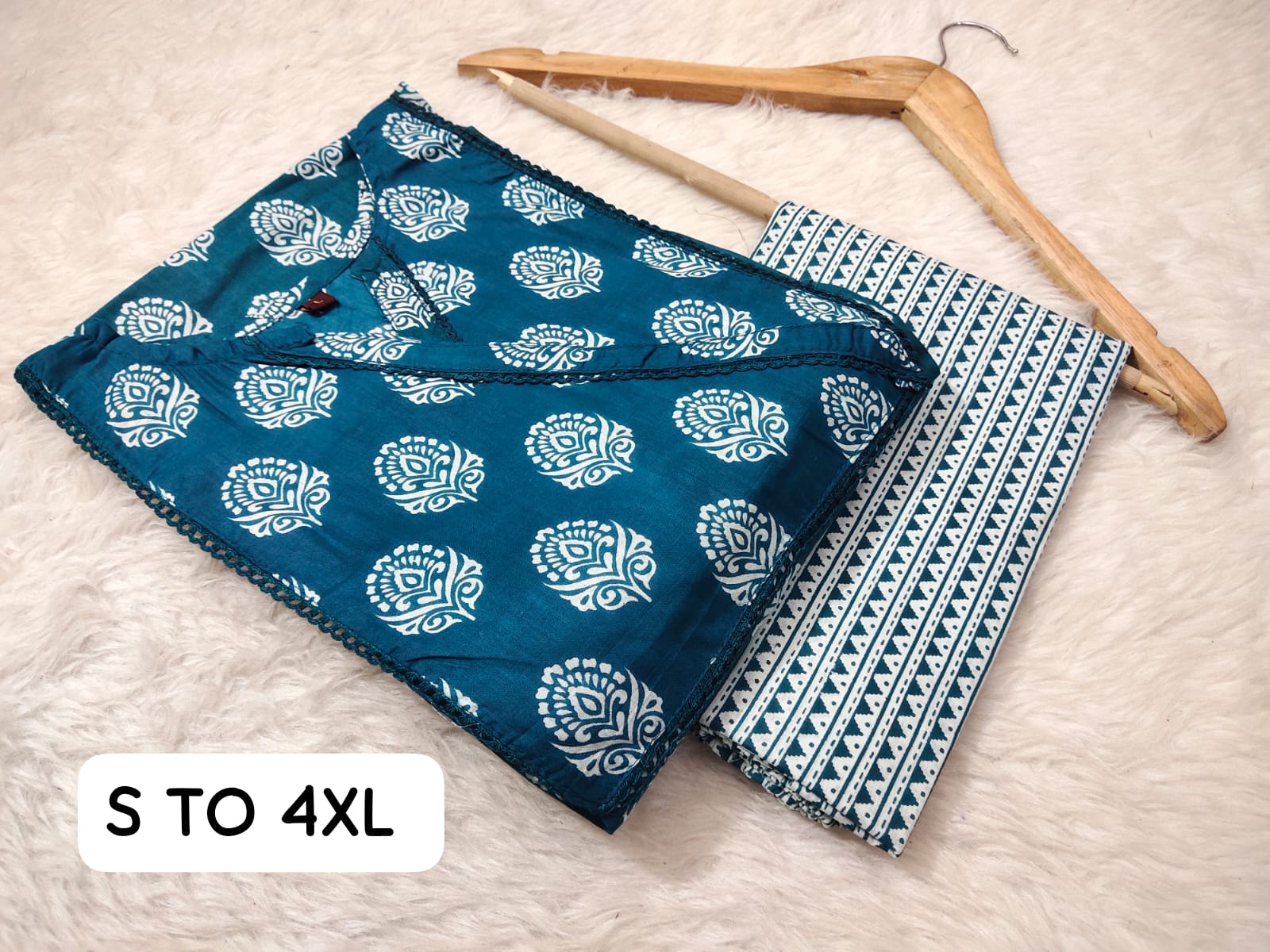 Jaipuri Angrakha Cambric Cotton Kurti Pant Set - Image 8