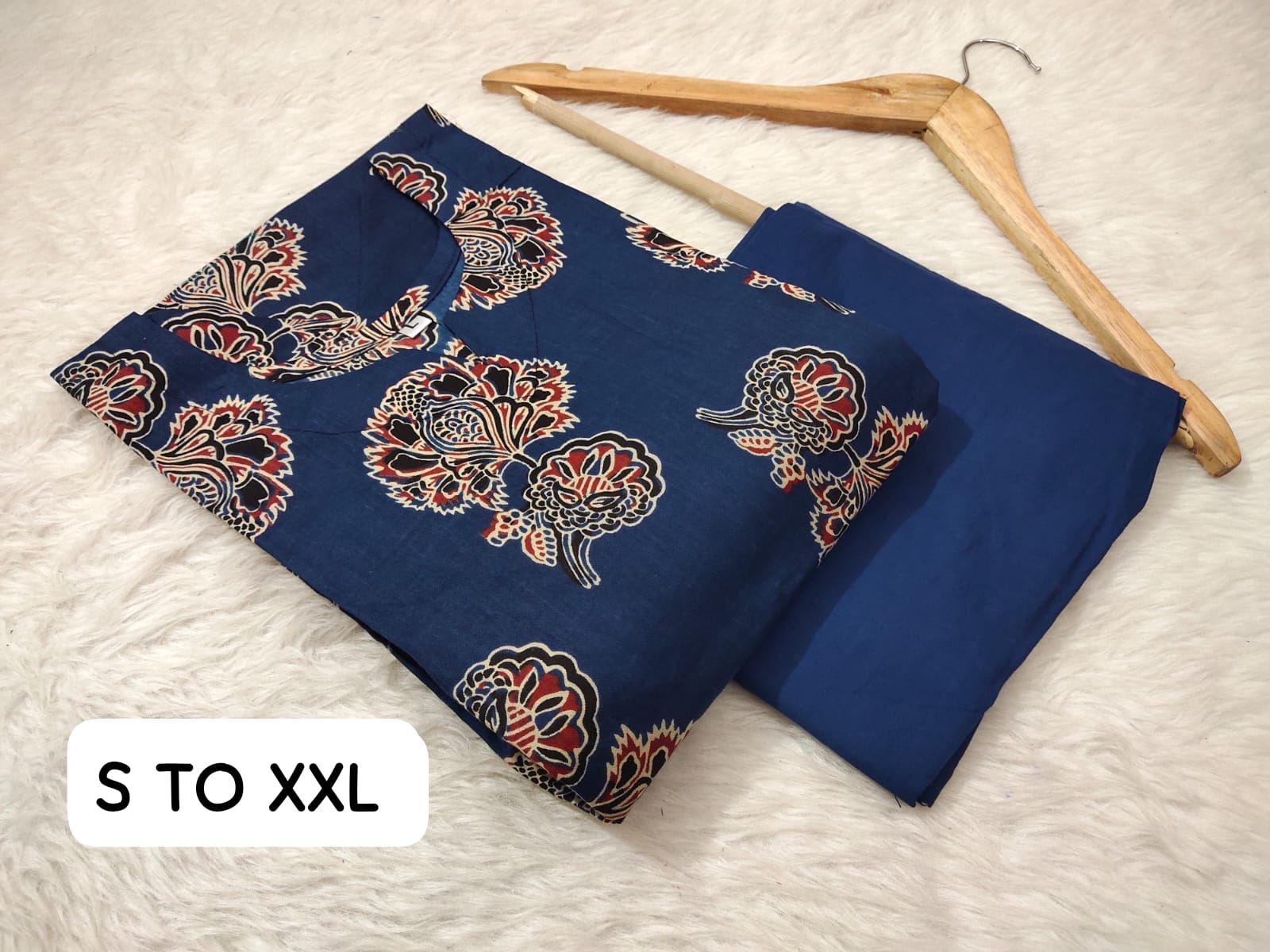 Jaipuri Angrakha Cambric Cotton Kurti Pant Set - Image 9