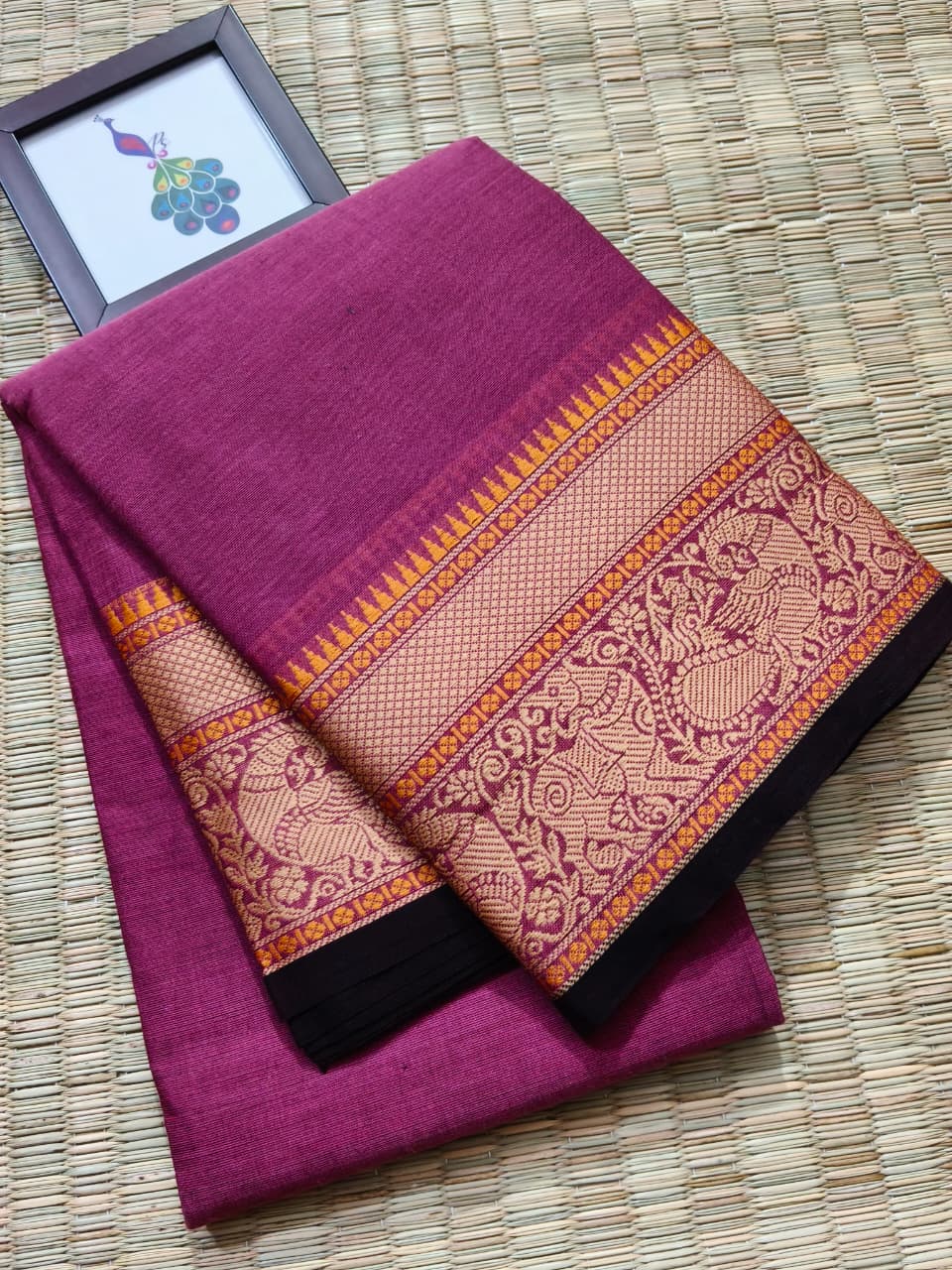 Peacock Thread Kanchi Cotton Elegant Tassel Pallu Saree - Image 11