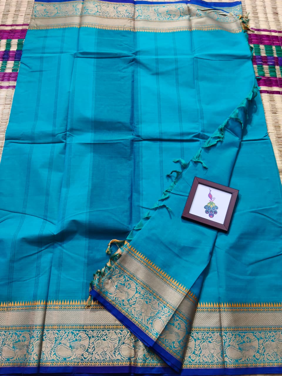 Peacock Thread Kanchi Cotton Elegant Tassel Pallu Saree - Image 12