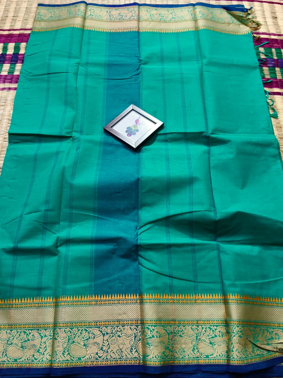 Peacock Thread Kanchi Cotton Elegant Tassel Pallu Saree - Image 7