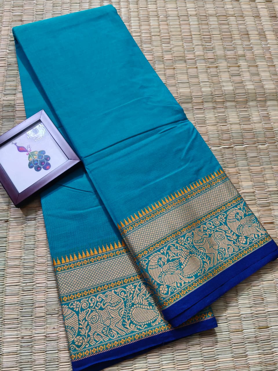 Peacock Thread Kanchi Cotton Elegant Tassel Pallu Saree - Image 6