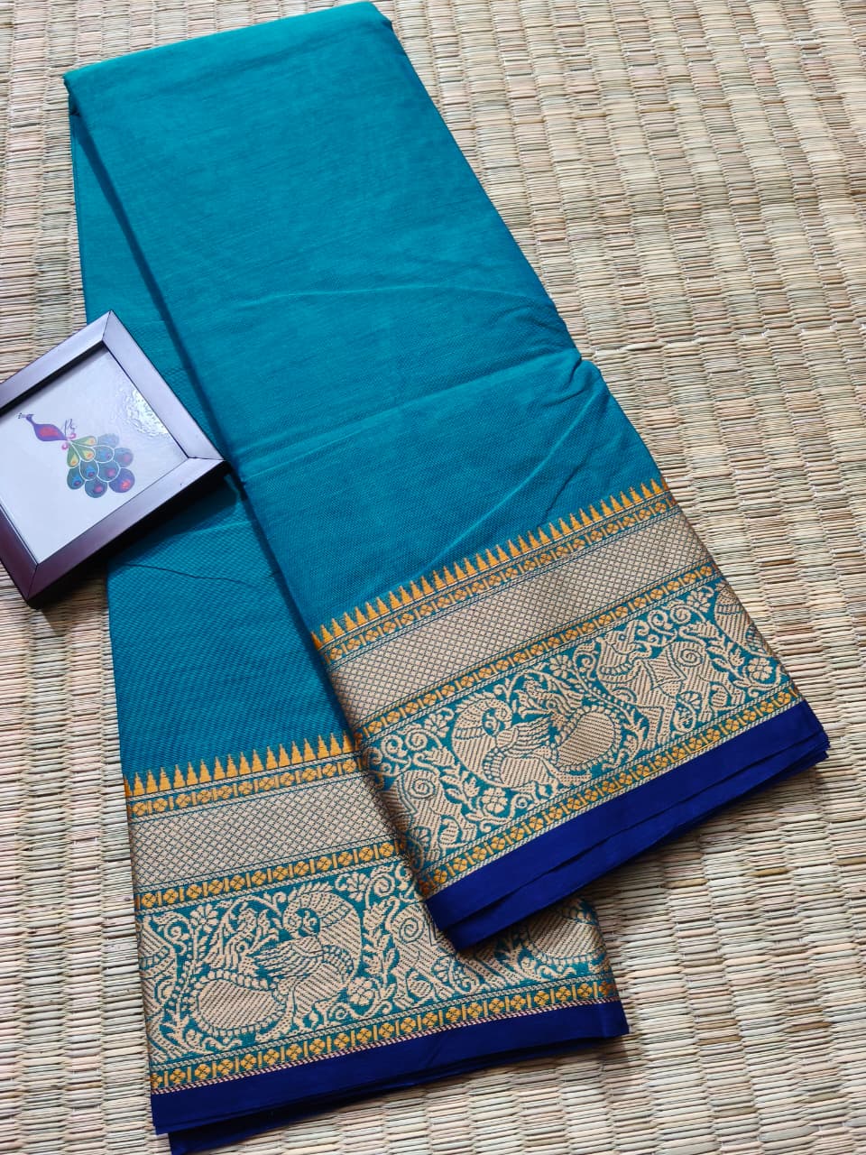 Peacock Thread Kanchi Cotton Elegant Tassel Pallu Saree - Image 9