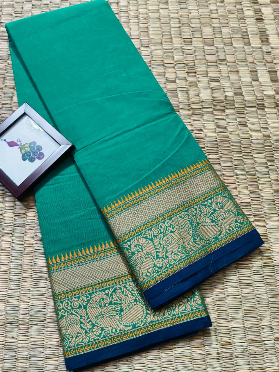 Peacock Thread Kanchi Cotton Elegant Tassel Pallu Saree - Image 8