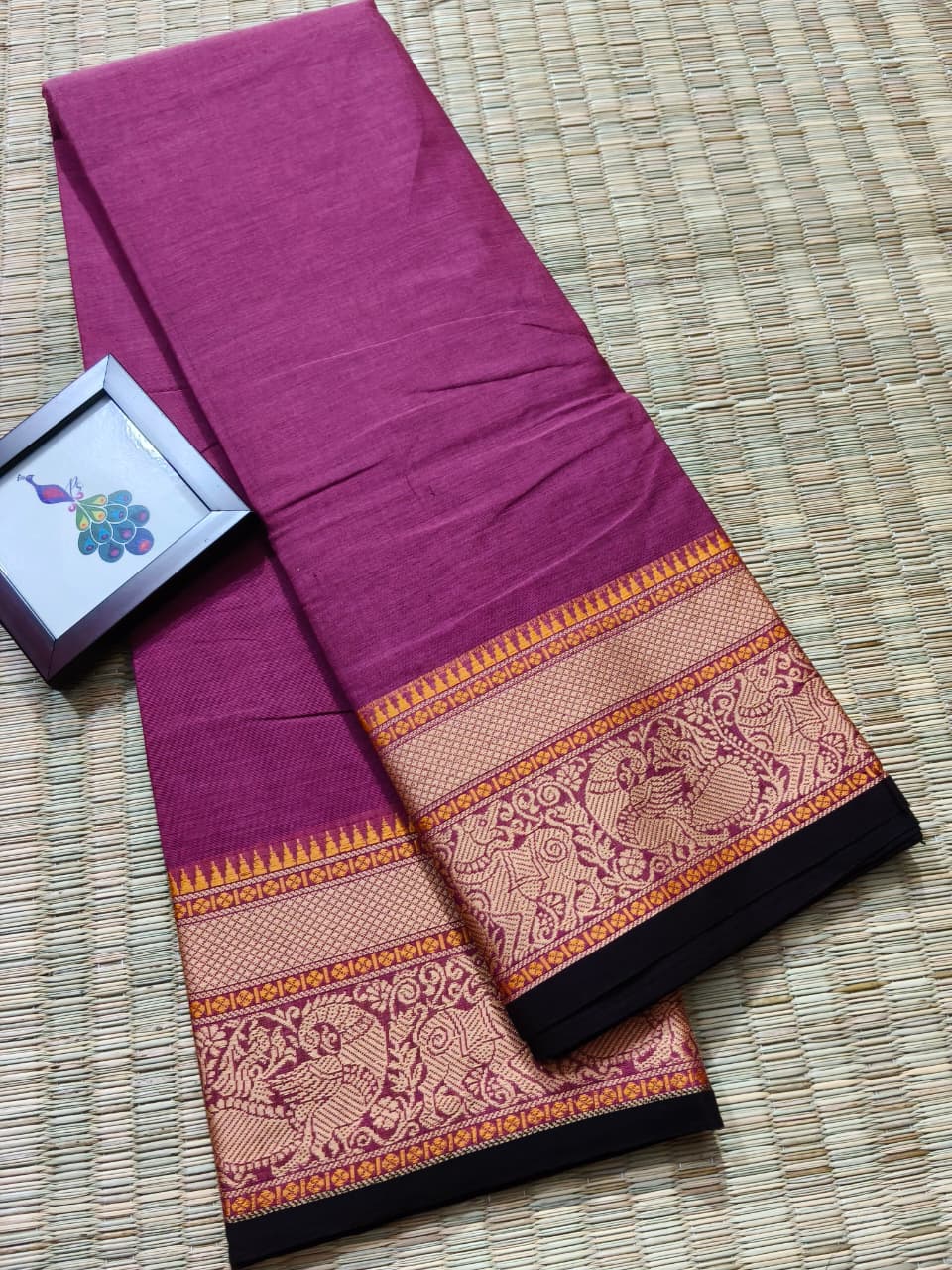Peacock Thread Kanchi Cotton Elegant Tassel Pallu Saree - Image 10