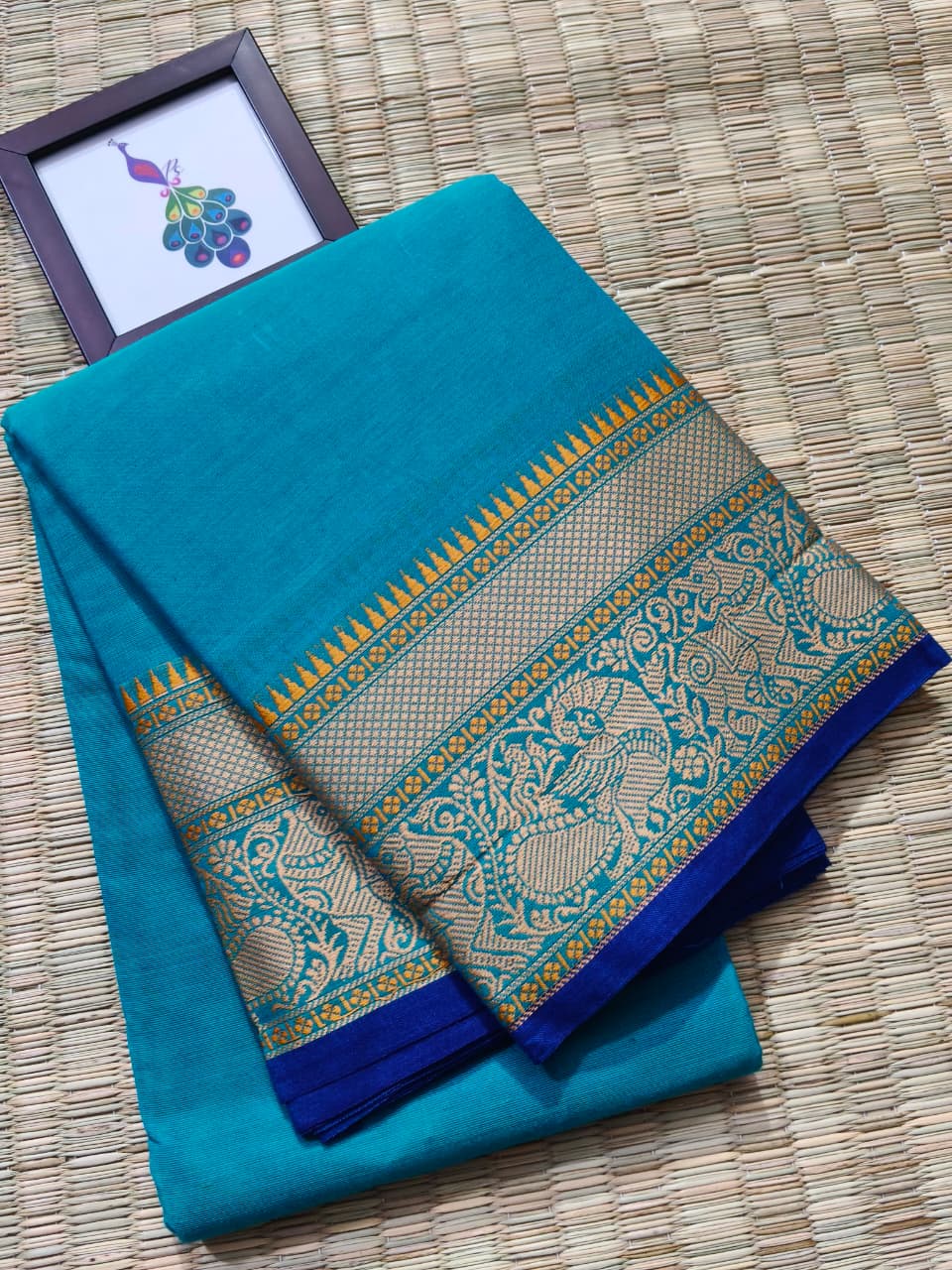 Peacock Thread Kanchi Cotton Elegant Tassel Pallu Saree - Image 2