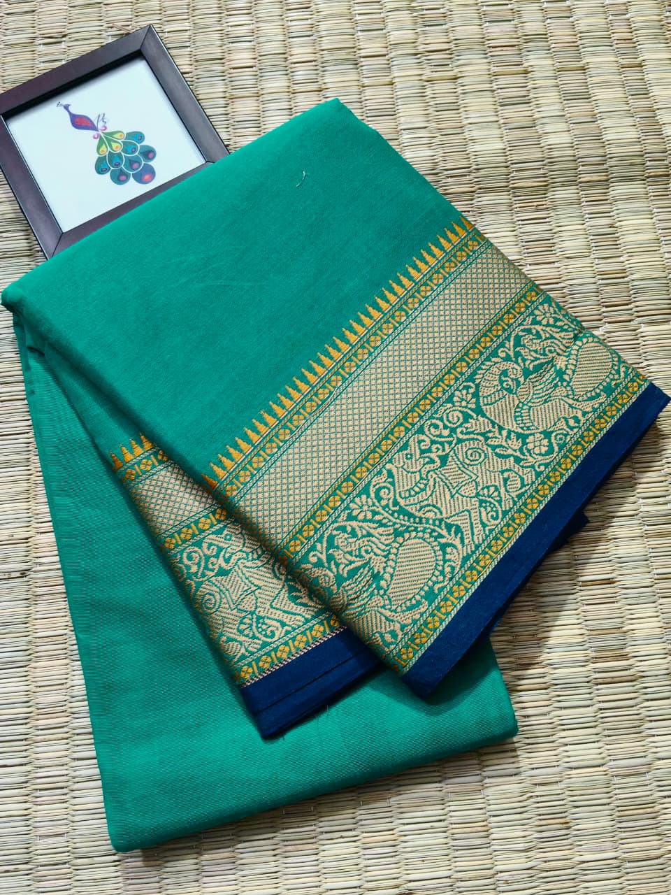 Peacock Thread Kanchi Cotton Elegant Tassel Pallu Saree
