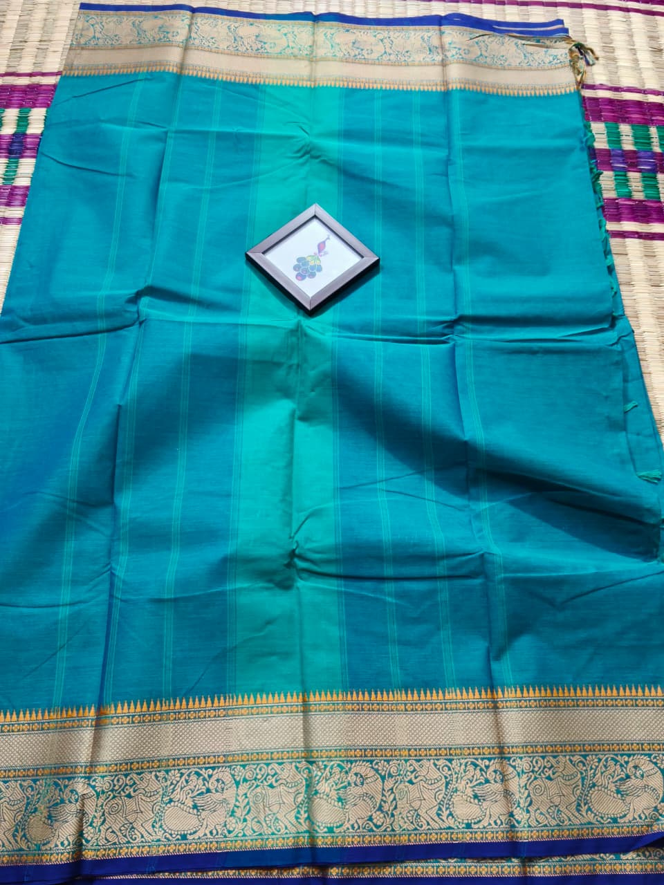 Peacock Thread Kanchi Cotton Elegant Tassel Pallu Saree - Image 5