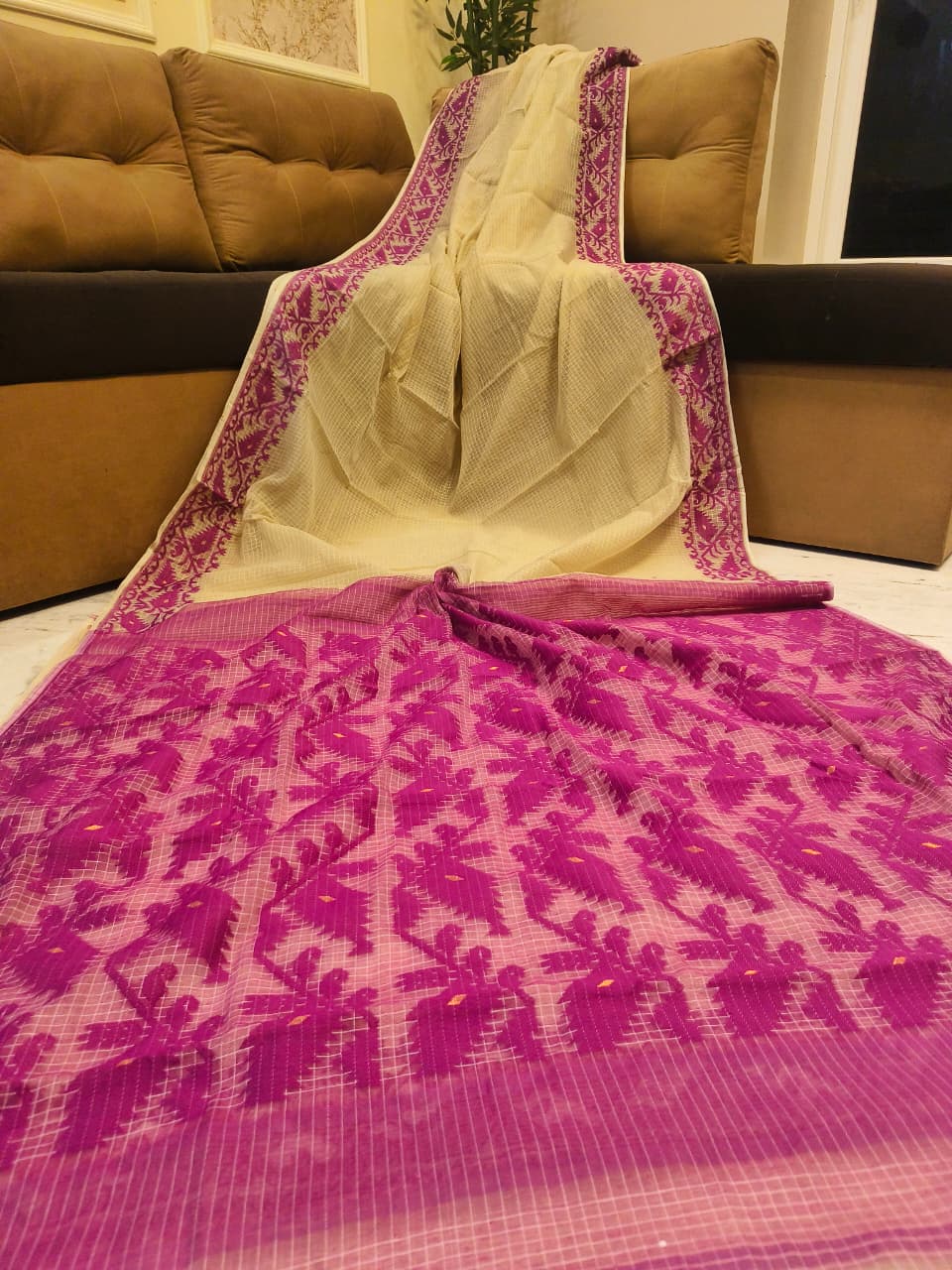 Premium Kota Soft Jamdani Check Saree - Image 3
