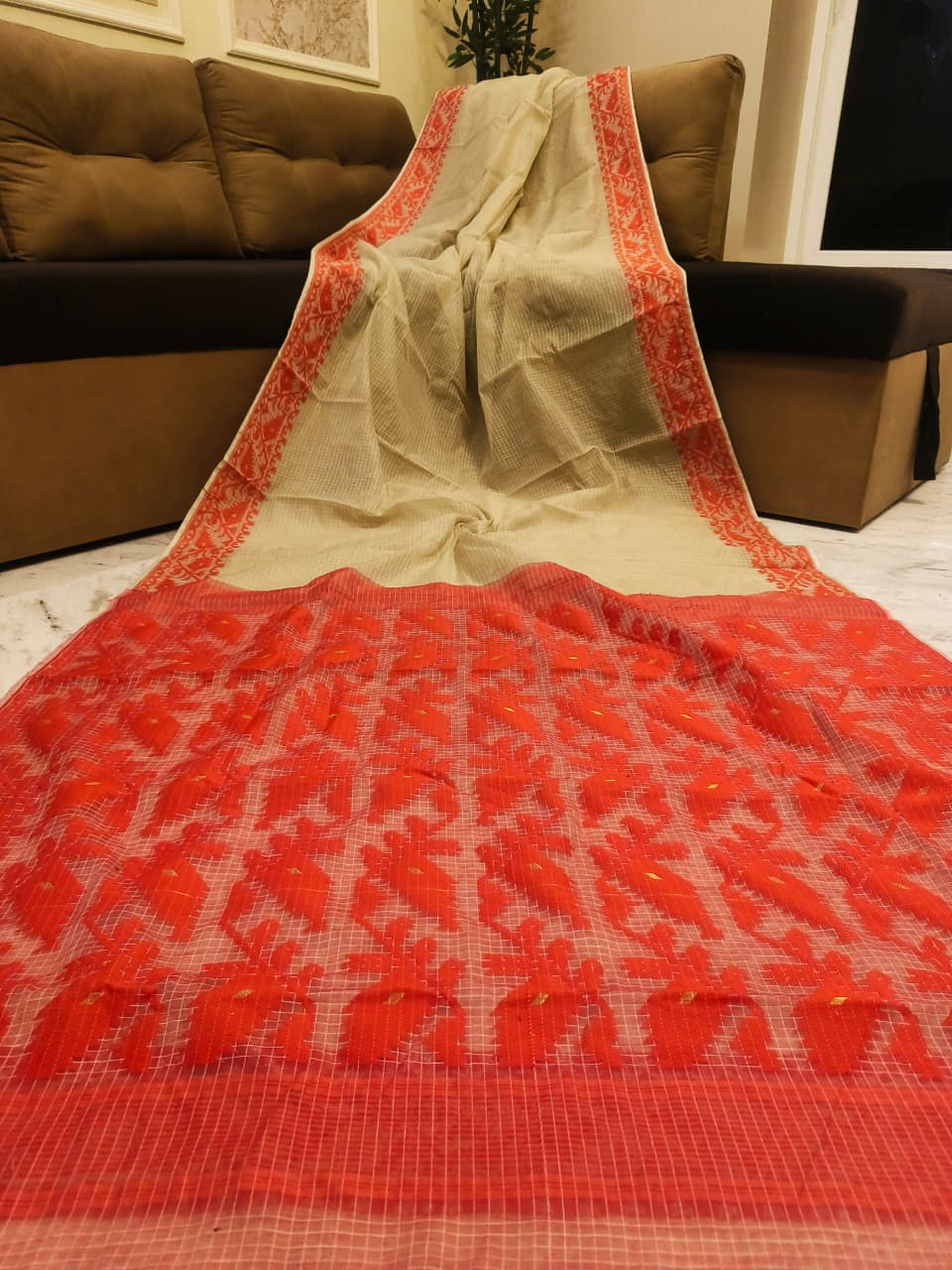 Premium Kota Soft Jamdani Check Saree - Image 12