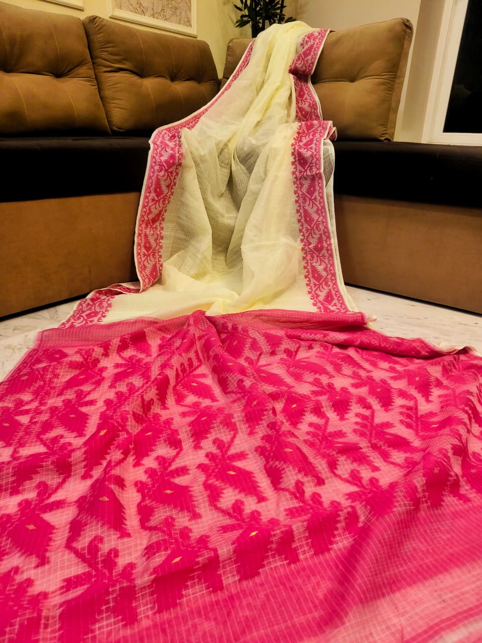Premium Kota Soft Jamdani Check Saree - Image 8