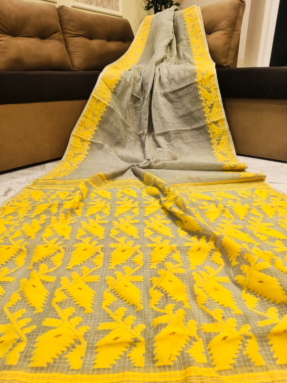 Premium Kota Soft Jamdani Check Saree - Image 4