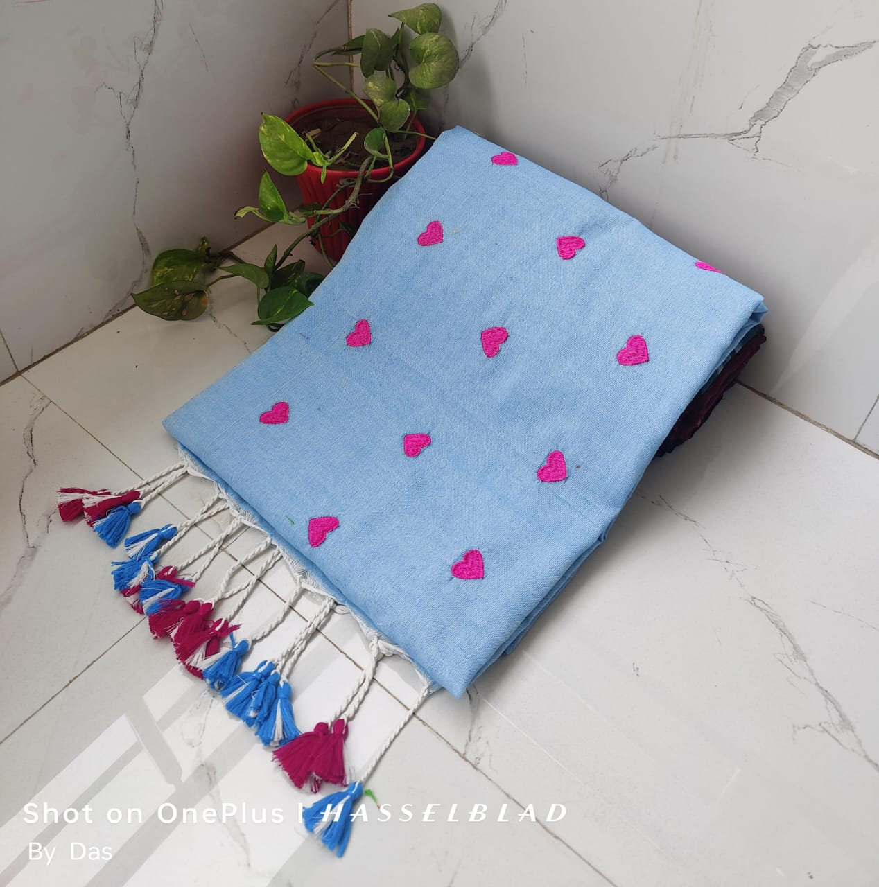 Handloom Khadi Cotton Love Embroidery Saree - Image 14