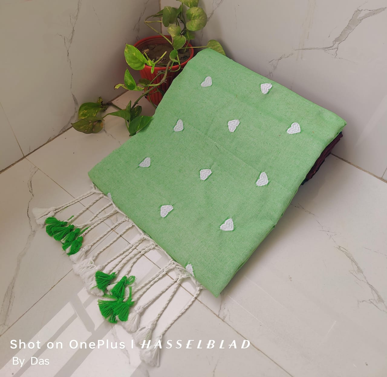 Handloom Khadi Cotton Love Embroidery Saree - Image 12