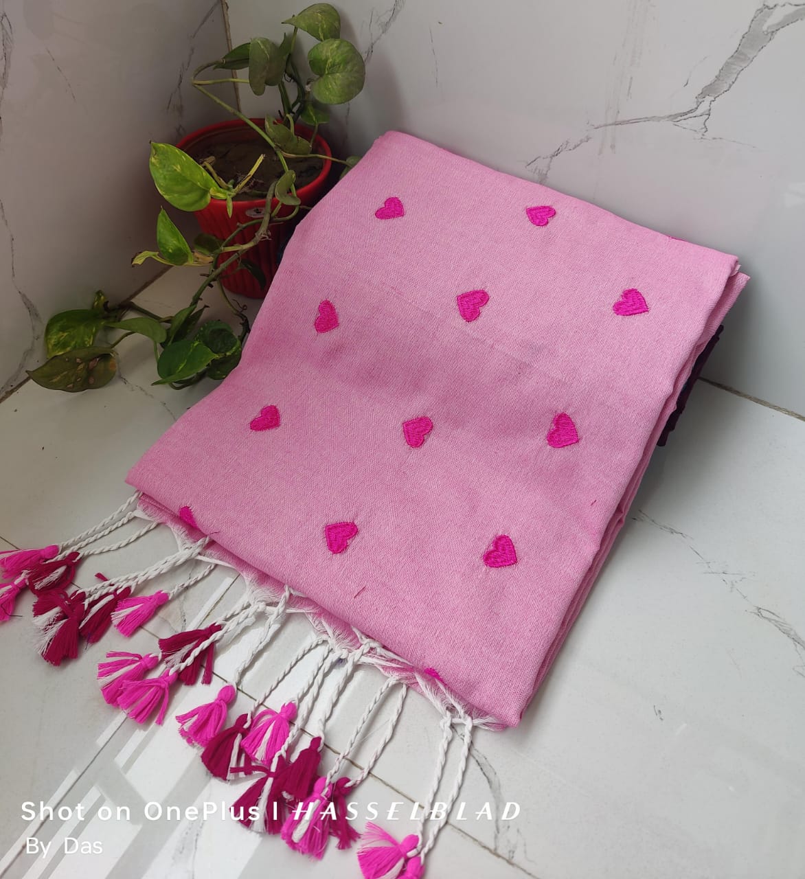 Handloom Khadi Cotton Love Embroidery Saree - Image 5