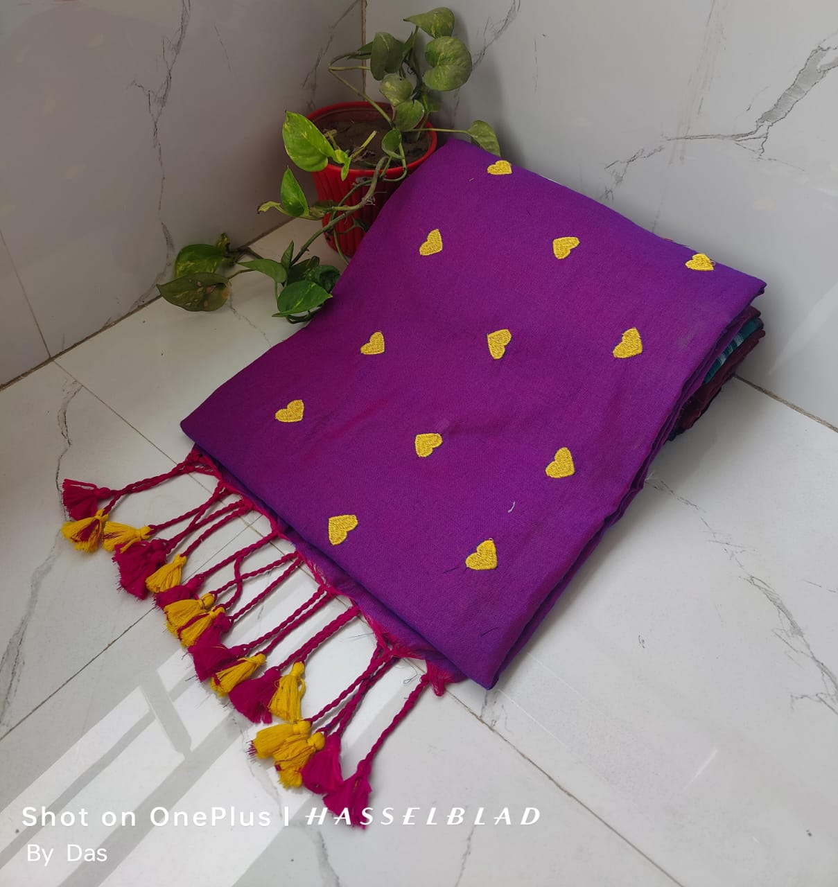 Handloom Khadi Cotton Love Embroidery Saree - Image 18