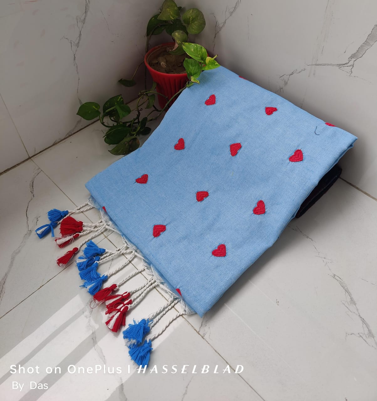 Handloom Khadi Cotton Love Embroidery Saree - Image 2