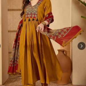 Elegant A-Line Adda Work Cotton Kurta Set