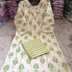 Elegant Pure Cotton Embroidered Kurti Pant Set