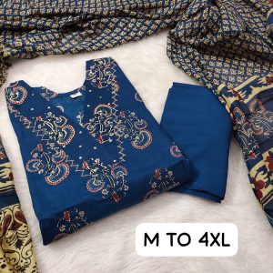 Premium Jaipuri Cotton Straight Kurti Pant Set with Dupatta