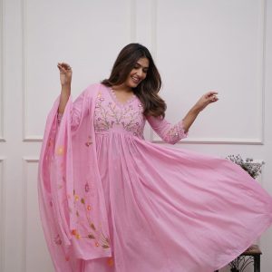 Strength Kurta Style Cotton Ensemble with Embroidered Neckline, Matching Pant & Cotton Malmal Dupatta