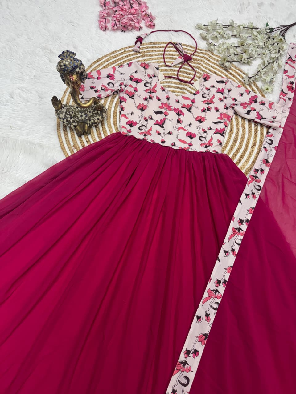 Traditional Kalamkari Fox Georgette Lace Border Outfit Set - Image 2