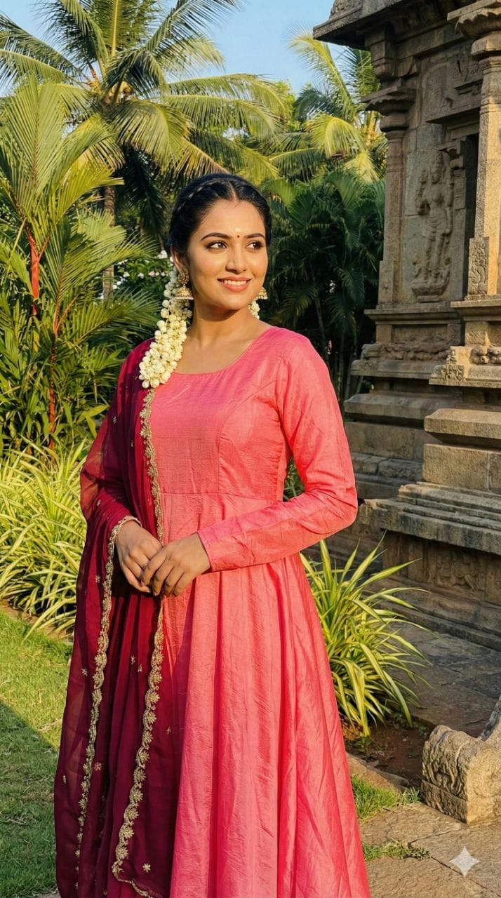 Wine Blossom Vichitra Silk Anarkali Gown with Sparkling Georgette Dupatta - Image 3