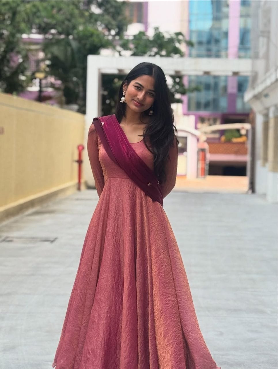 Wine Blossom Vichitra Silk Anarkali Gown with Sparkling Georgette Dupatta - Image 4