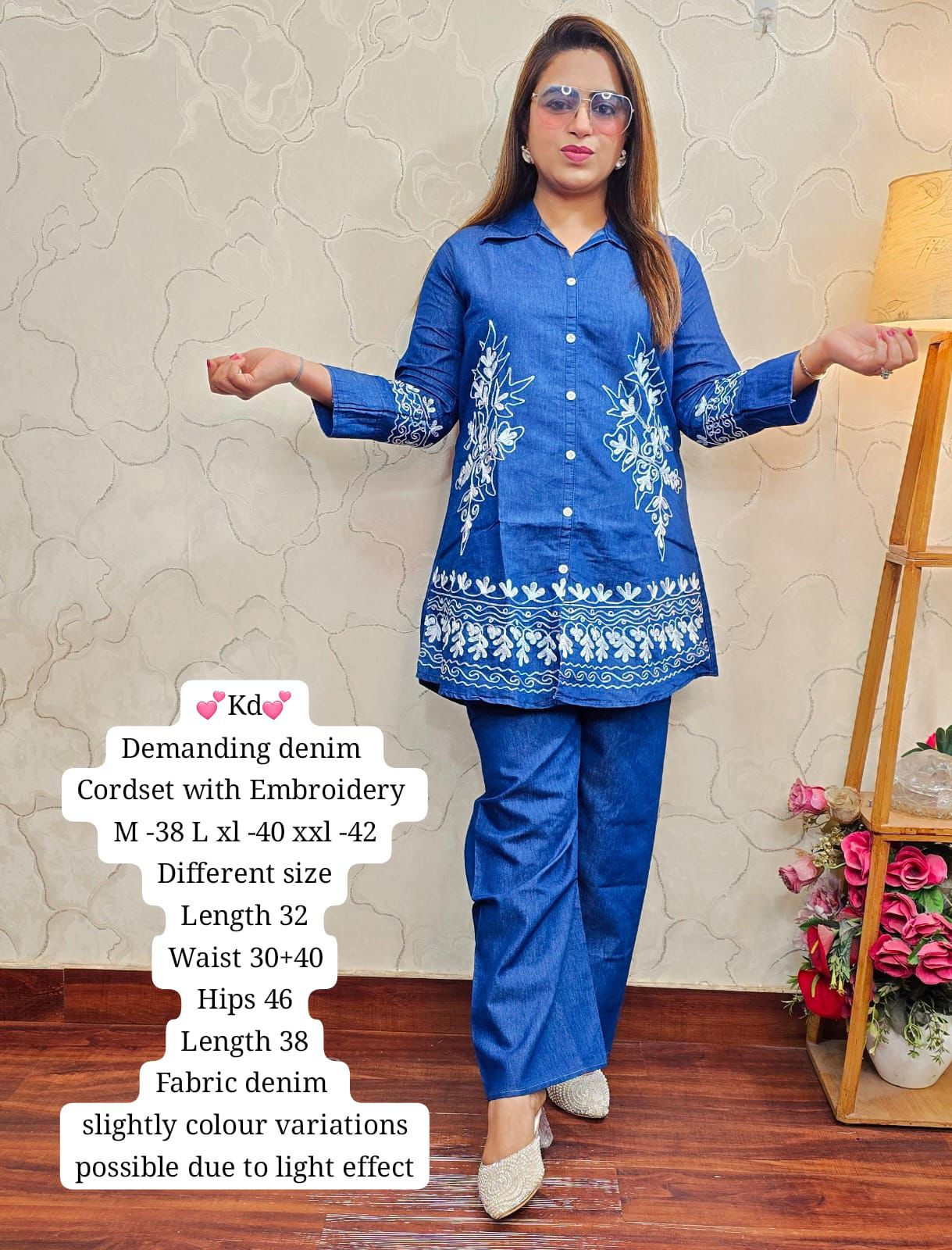 Kd Denim Luxe Embroidered Co-ord Set