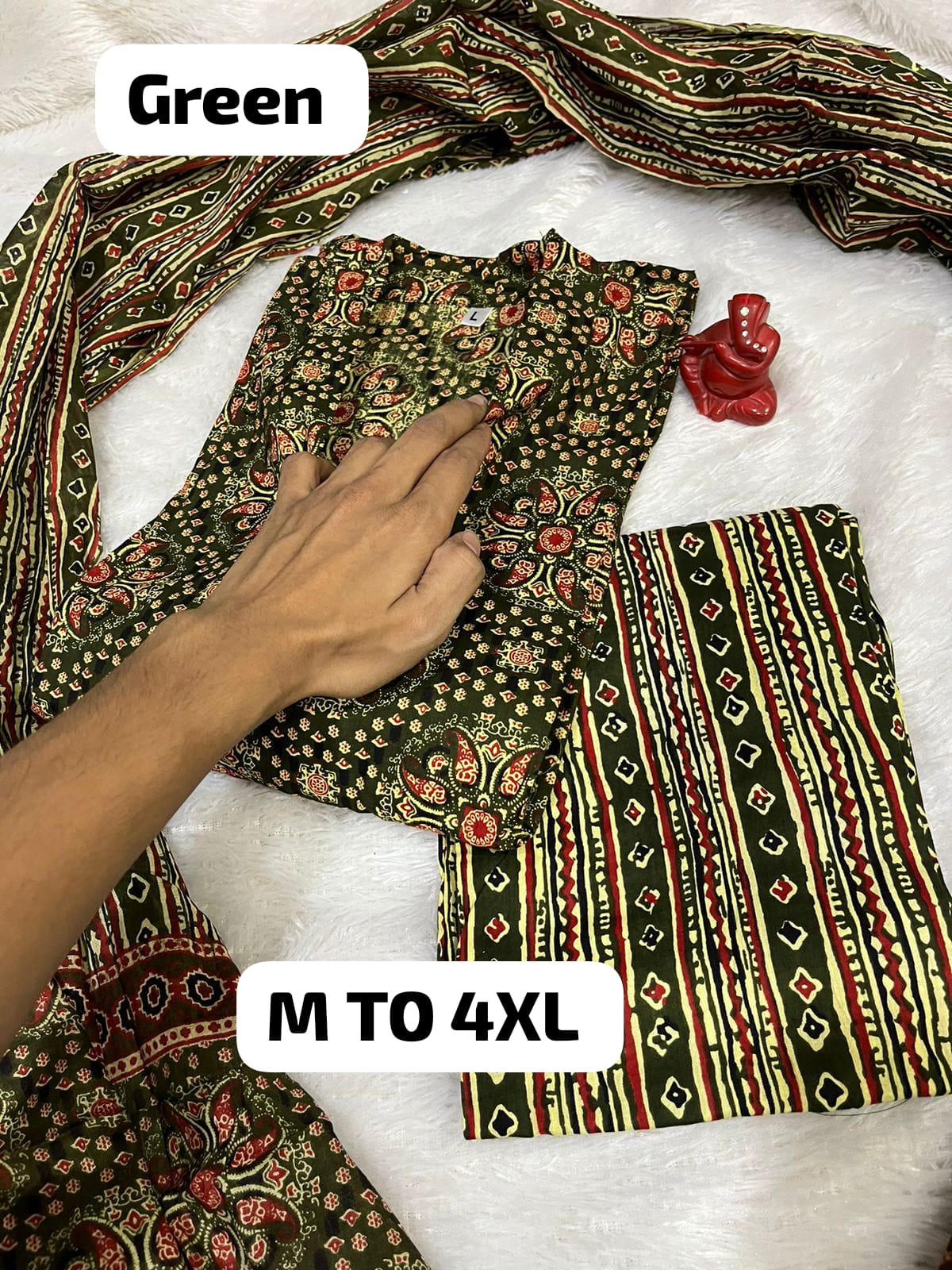 Royal Jaipuri Cotton Kurti Pant Dupatta Set - Image 20