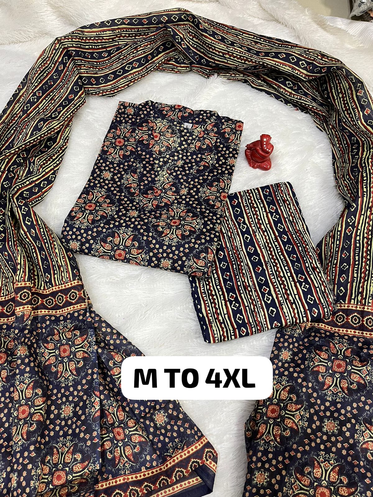 Royal Jaipuri Cotton Kurti Pant Dupatta Set - Image 15