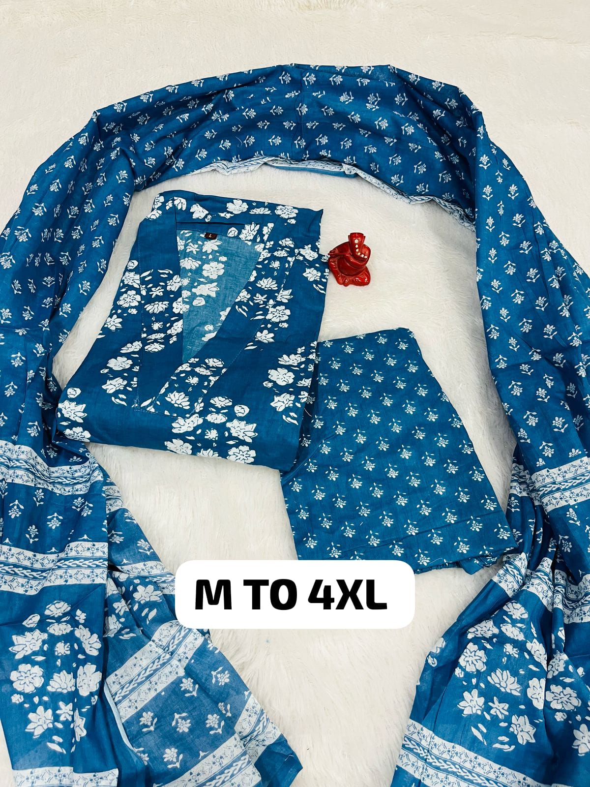 Royal Jaipuri Cotton Kurti Pant Dupatta Set - Image 19