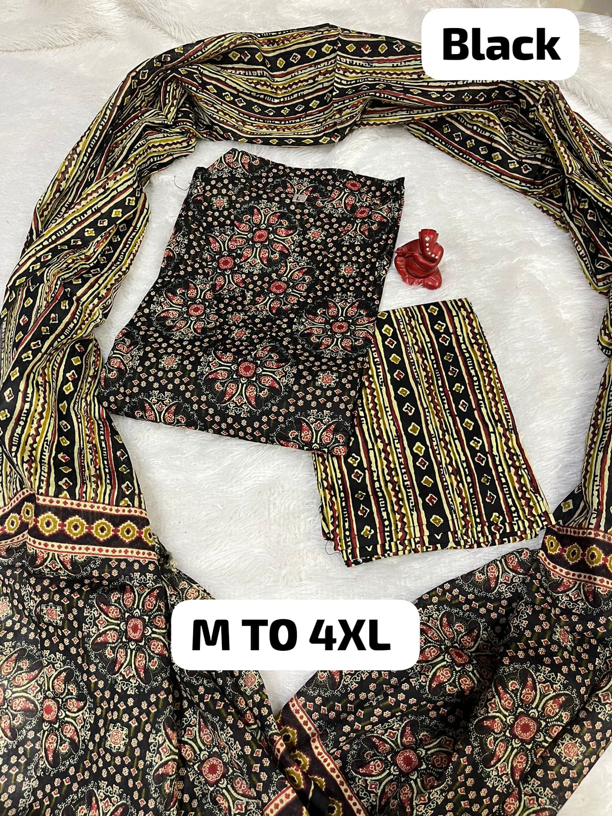 Royal Jaipuri Cotton Kurti Pant Dupatta Set - Image 8