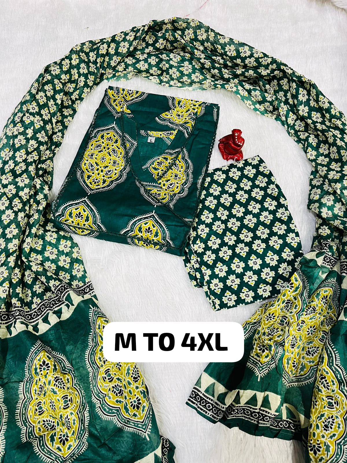 Royal Jaipuri Cotton Kurti Pant Dupatta Set - Image 5