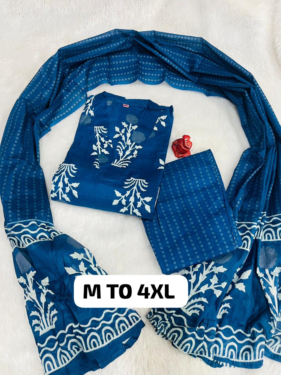 Royal Jaipuri Cotton Kurti Pant Dupatta Set - Image 7