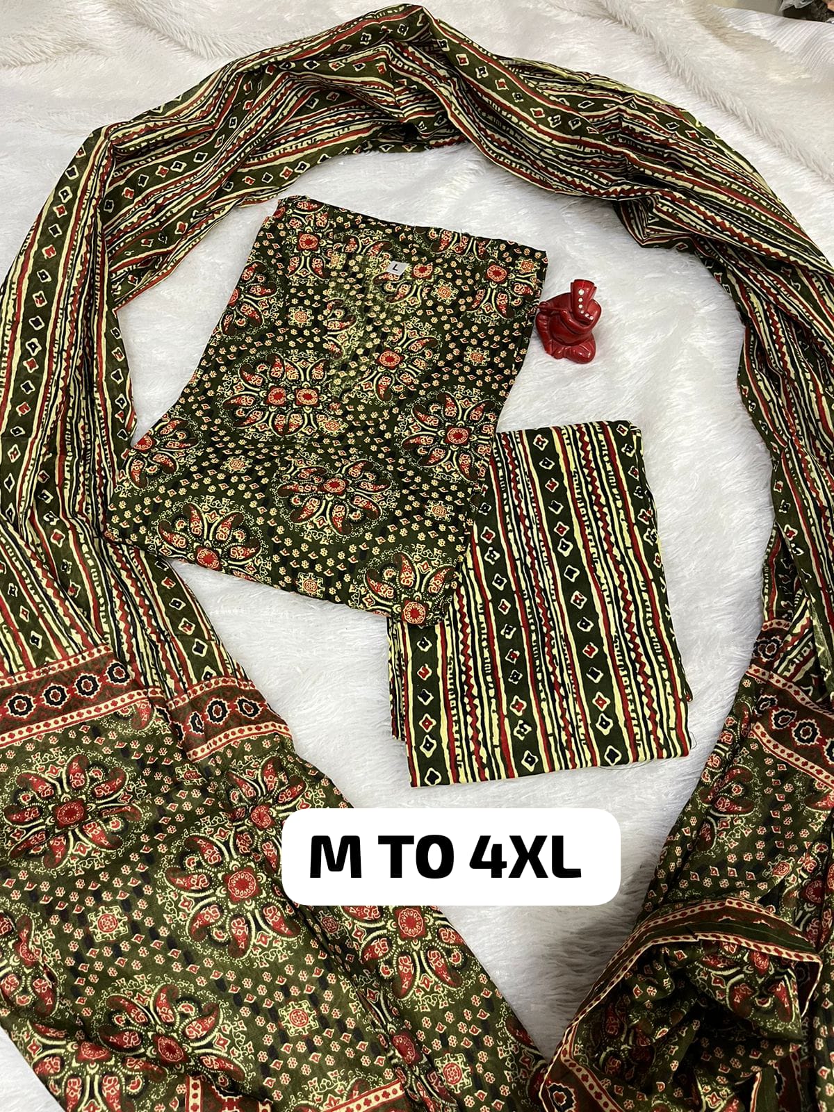 Royal Jaipuri Cotton Kurti Pant Dupatta Set - Image 2