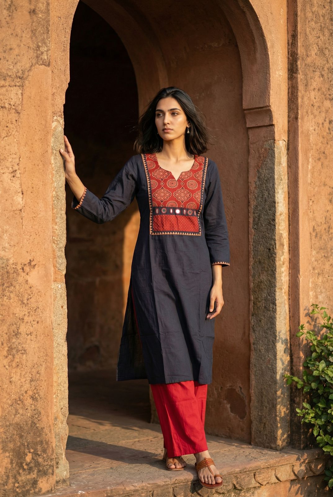 Mirror Grace Handblock Kurti Plazo Set