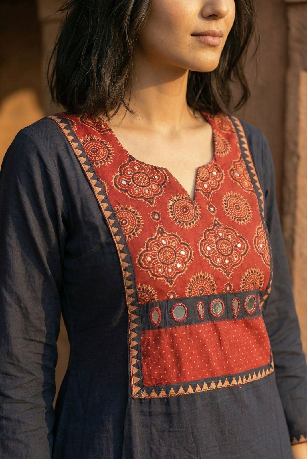 Mirror Grace Handblock Kurti Plazo Set - Image 6