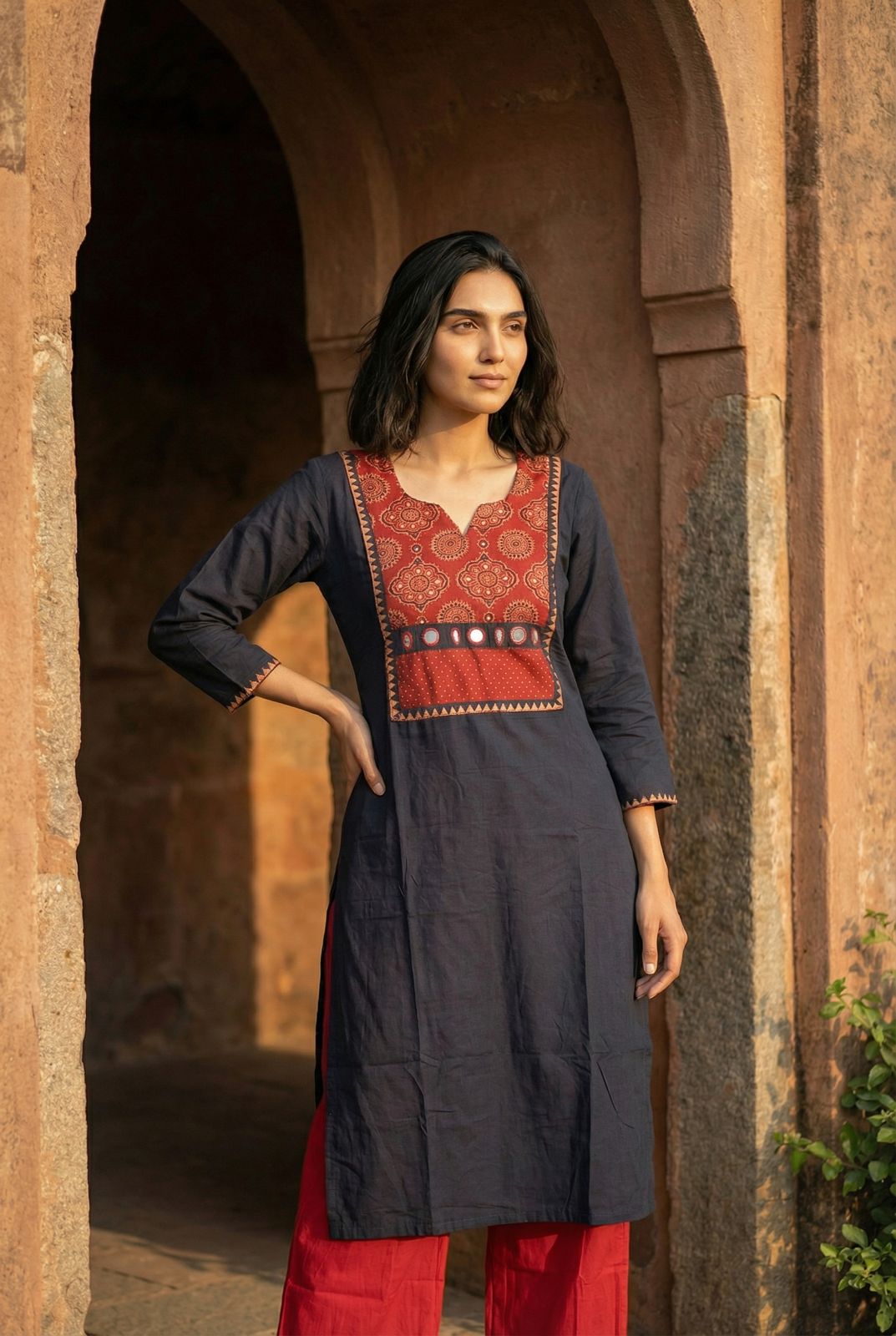 Mirror Grace Handblock Kurti Plazo Set - Image 5