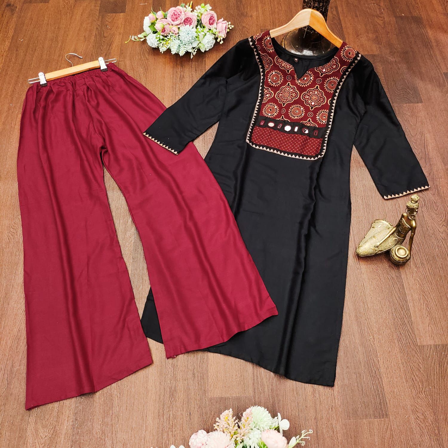 Mirror Grace Handblock Kurti Plazo Set - Image 4